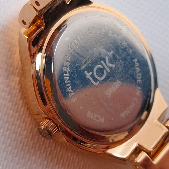 TCK Rose Gold Tone Rhinestone Quartz Wrist Watch, New Battery - Picture 5 of 8